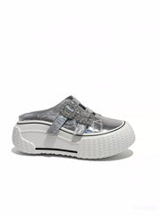 Women's Genuine Leather Platform Mules 2026 New Arrival, Square Buckle, Velcro, Rhinestone, Lazy Slip-on Closed-Toe Casual Slide Sandals