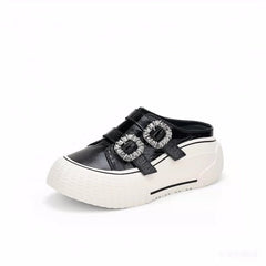 Women's Genuine Leather Platform Mules 2026 New Arrival, Square Buckle, Velcro, Rhinestone, Lazy Slip-on Closed-Toe Casual Slide Sandals